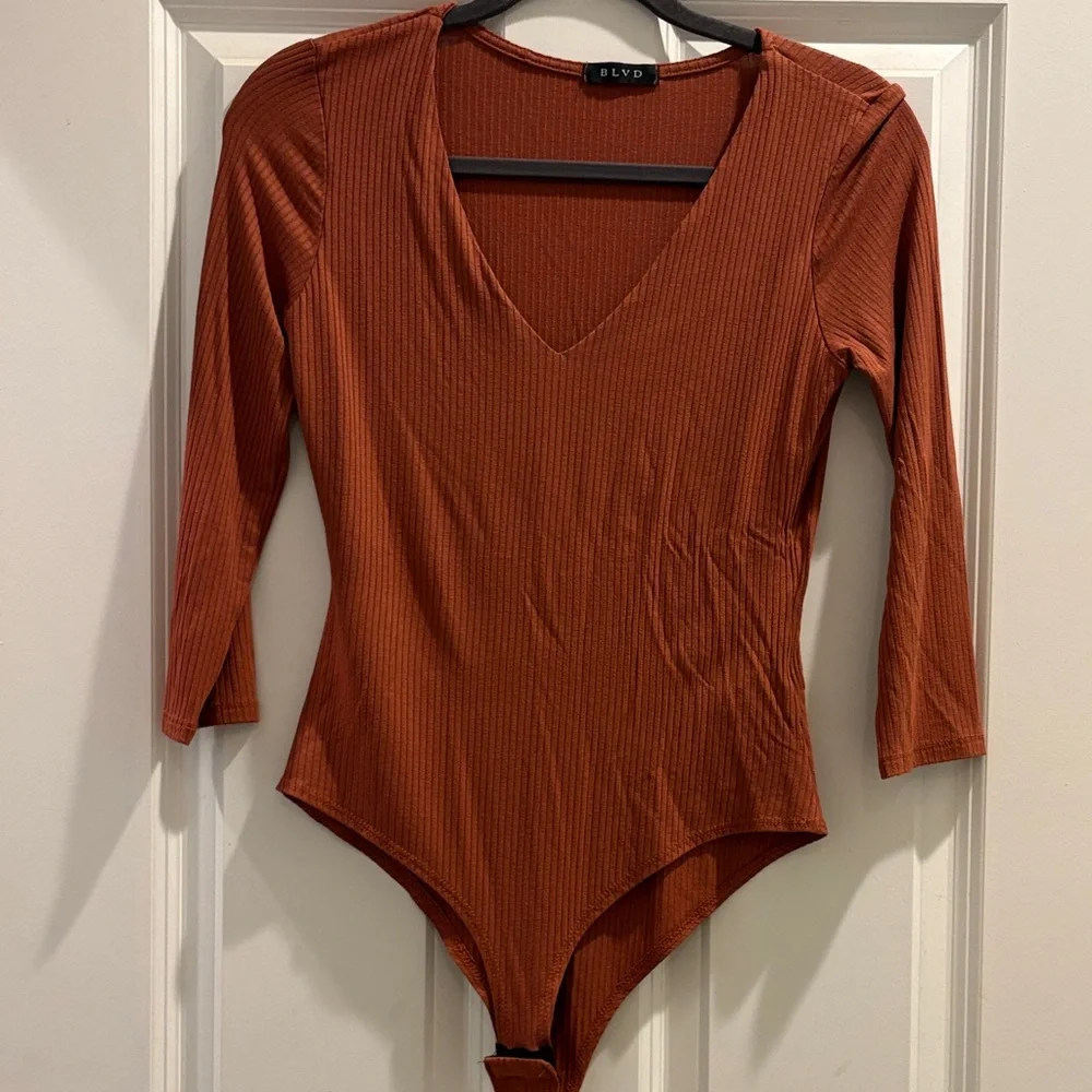 BLVD Terracotta V-Neck Bodysuit - Picture 1 of 7